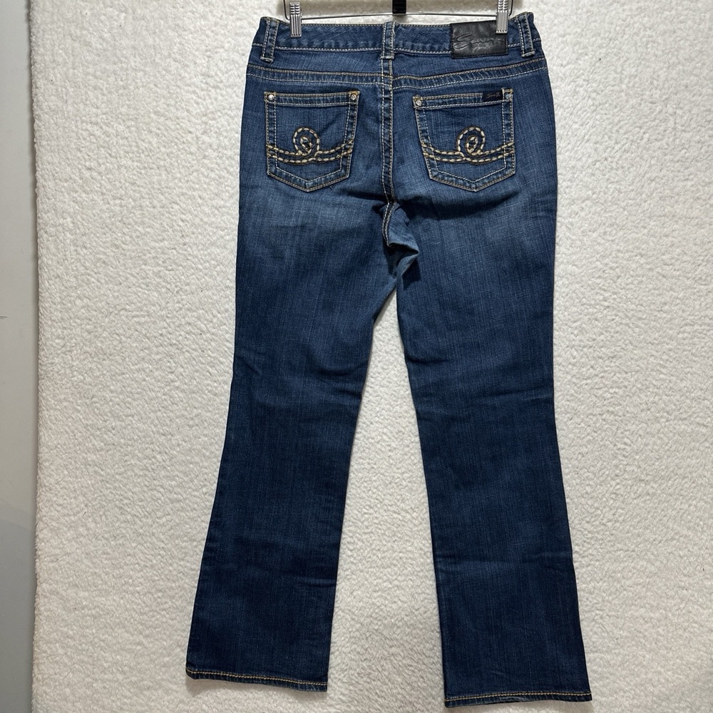 Seven7 Women's Blue Bootcut Jeans w/ Rhinestone Embroidered Pocket Denim Size 14